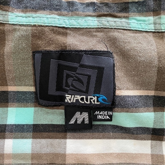 RIP CURL Brown & Blue-Green Plaid Short Sleeve Collared Shirt Men M Medium - Picture 6 of 8